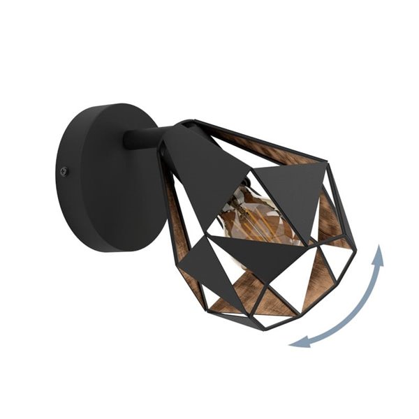 Aplique de pared CARLTON 7 negro y cobre, estilo industrial E27 (no incl.)