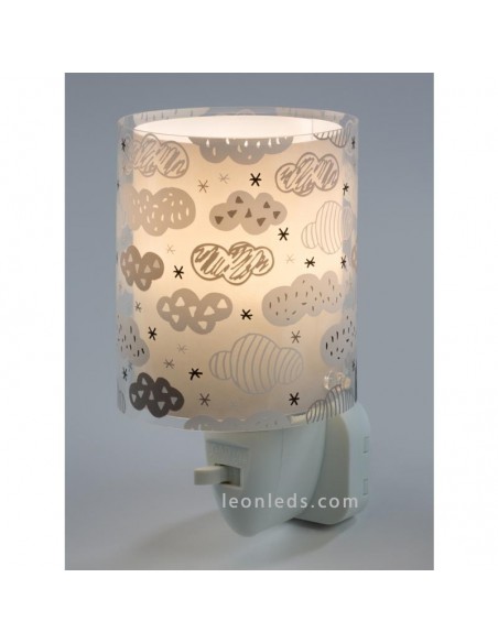 Guarda noturno LED de design infantil da série Dalber Clouds na cor cinza | Leon Iluminação LED