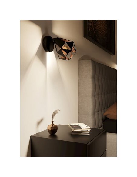 Aplique de pared CARLTON 7 negro y cobre, estilo industrial E27 (no incl.)