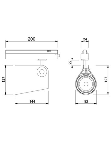 Refletor LED ajustável para pista de superfície 35W 3000K Branco IPSILON 3000K 3500Lm/4000K 3850Lm