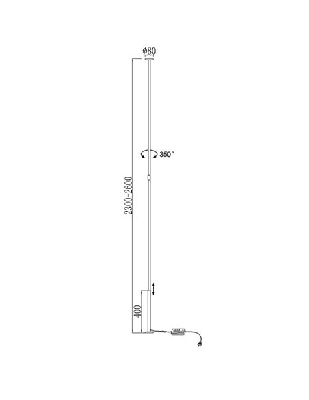 Candeeiro de pé LED VERTICAL para sala (do chão ao teto 230-260cm) 36W regulável 3000K 2160 Lm Branco/Preto
