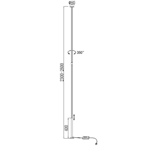 Candeeiro de pé LED VERTICAL para sala (do chão ao teto 230-260cm) 36W regulável 3000K 2160 Lm Branco/Preto