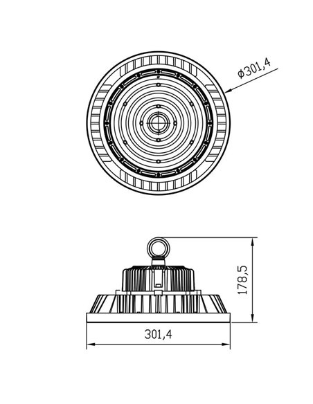 URANO Preto Industrial LED High Bay Muito Potente 200W, 60º/90º/120º - 4000K-28000Lm/5000K-30000Lm