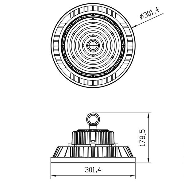 Campana LED Industrial URANO negra Muy Potente 200W, 60º/90º/120º - 4000K-28000Lm/5000K-30000Lm