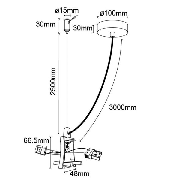 Conexão intermediária com cabo de alimentação e teto branco HANOK