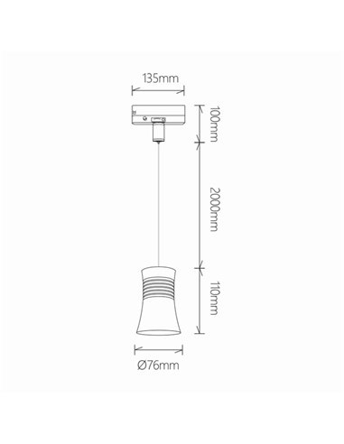Lámpara colgante de carril LED PAGODA 12.5W 3000K Pista Trifásica Negro 3000K 950 Lm/ 4000K 1050 Lm
