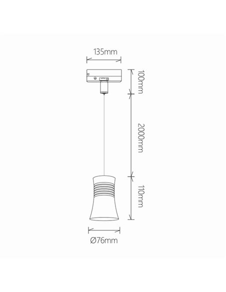 Lámpara colgante de carril LED PAGODA 12.5W 3000K Pista Trifásica Negro 3000K 950 Lm/ 4000K 1050 Lm