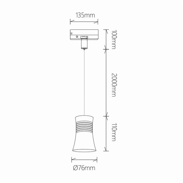 Lámpara colgante de carril LED PAGODA 12.5W 3000K Pista Trifásica Negro 3000K 950 Lm/ 4000K 1050 Lm