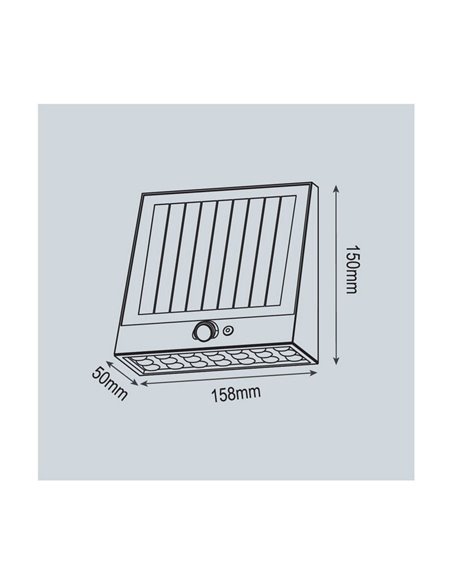 Luminária de parede solar LED preta RAKSSA com painel solar, interruptor e 4 intensidades, 5,2 W, 1000 Lm, 4000 K, IP54
