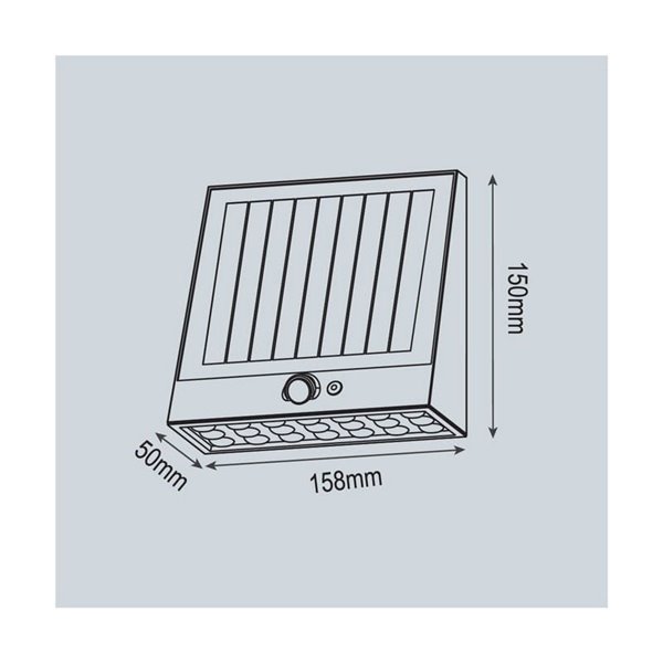 Luminária de parede solar LED preta RAKSSA com painel solar, interruptor e 4 intensidades, 5,2 W, 1000 Lm, 4000 K, IP54