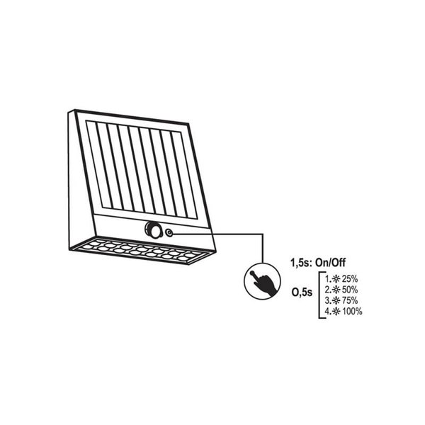 Aplique de pared solar LED negro RAKSSA, con panel solar, interruptor y 4 intensidades, 5.2W 1000Lm 4000K IP54