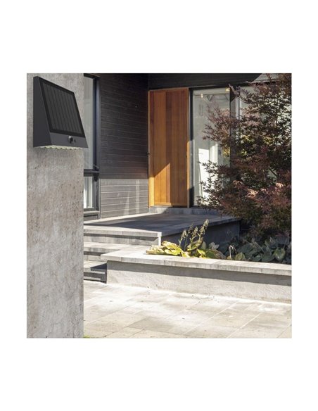 Aplique de pared solar LED negro RAKSSA, con panel solar, interruptor y 4 intensidades, 5.2W 1000Lm 4000K IP54