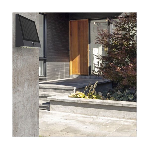 Aplique de pared solar LED negro RAKSSA, con panel solar, interruptor y 4 intensidades, 5.2W 1000Lm 4000K IP54