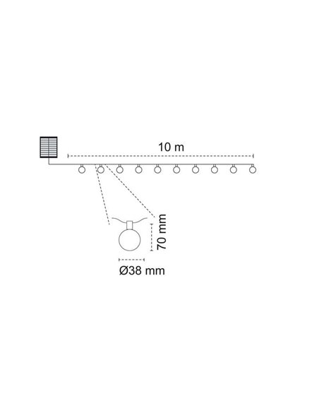 Guirlande lumineuse solaire d'extérieur à LED, avec 10 ampoules incluses et batterie rechargeable, IP44 4W 600Lm 3000K