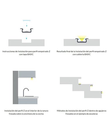 Perfil de alumínio embutido LUMINES tipo Z, anodizado prata, 2,02 m para fitas de LED