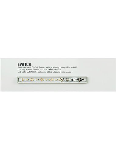 Interruptor táctil LED Labs con regulación y retardo "DELAY OFFf" 12–24 V para perfil aluminio