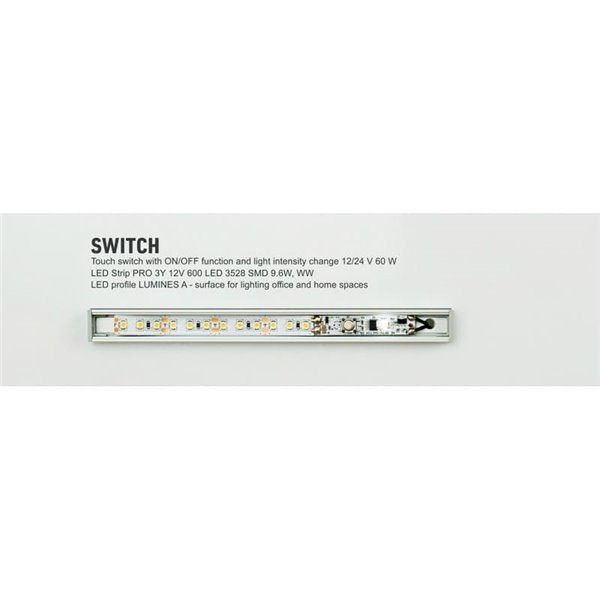 Interruptor táctil LED Labs con regulación y retardo "DELAY OFFf" 12–24 V para perfil aluminio
