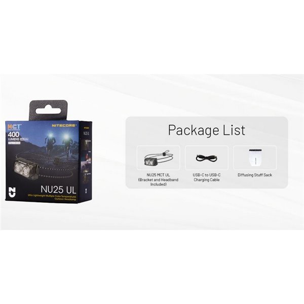 LED frontal ultraleve NU25 MCT UL 3000K-4500K-6500K 400Lm USB-C e 700mAh IP66