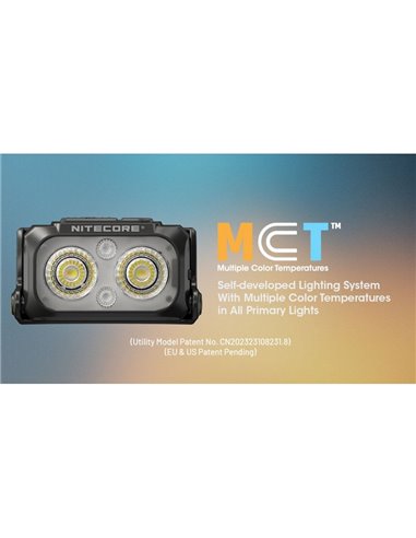 Lampe frontale LED rechargeable NU25 MCT 3000K-4500K-6500K 400Lm avec 700mAh et USB-C IP66