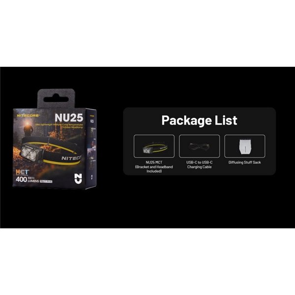 Linterna frontal LED recargable NU25 MCT 3000K-4500K-6500K 400Lm con 700mAh y USB-C IP66