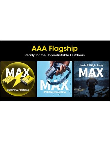 Farol HA23 UHE Preto 600Lm Multitemperatura 600Lm Alcance de 132m IP66 com Pilhas AAA ou Bateria Recarregável