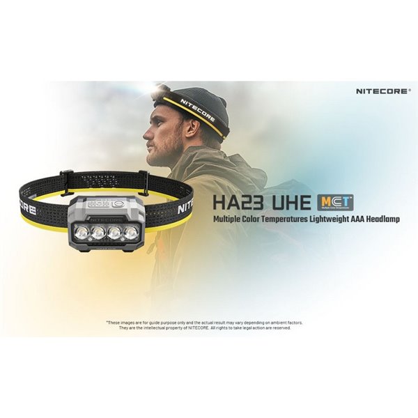 Linterna de cabeza HA23 UHE Verde 600 Lúmenes, Alcance 132m, IP66, Dual Power AAA/Batería