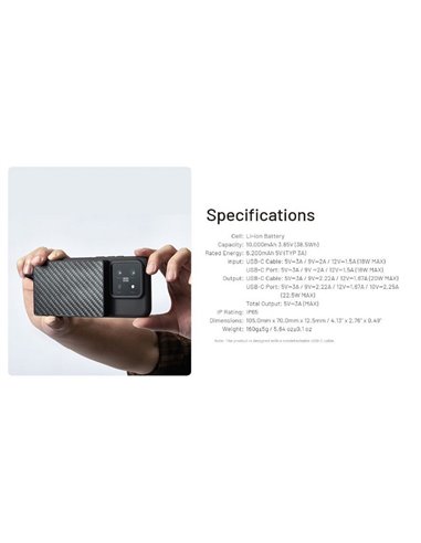 Power Bank NITECORE Pocket 10000 10.000mAh 22,5W USB-C IP65 Compacta 160g