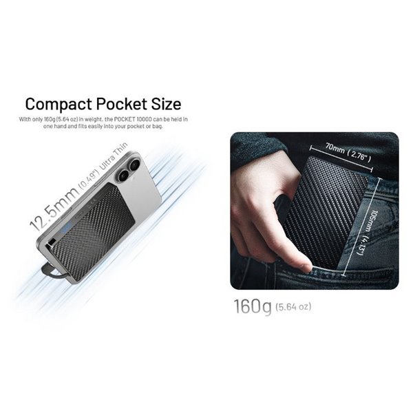 Power Bank NITECORE Pocket 10000 10.000mAh 22,5W USB-C IP65 Compacta 160g