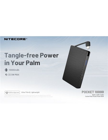 Power Bank NITECORE Pocket 10000 10.000mAh 22,5W USB-C IP65 Compacta 160g