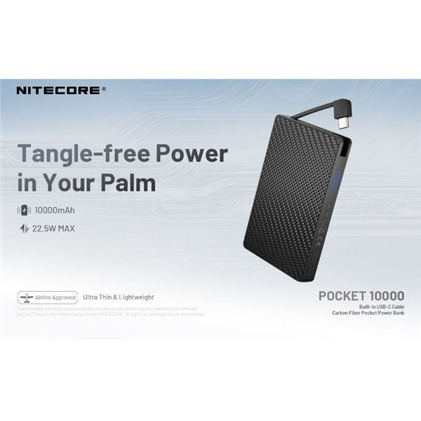 Power Bank NITECORE Pocket 10000 10.000mAh 22,5W USB-C IP65 Compacta 160g