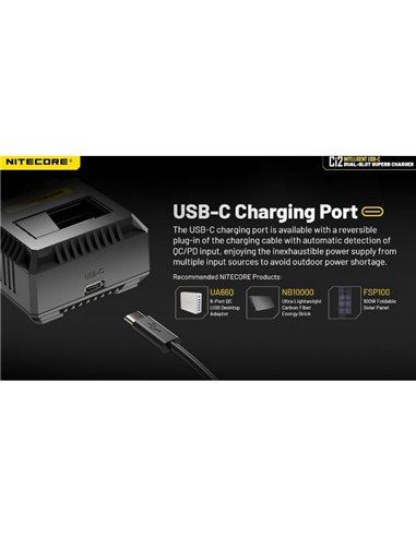 Cargador Inteligente Ci2 USB-C Rápido para Baterías Li-Ion y NiMH AAA, AA, 18650 y 21700