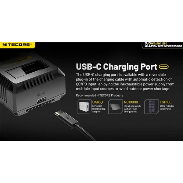 Cargador Inteligente Ci2 USB-C Rápido para Baterías Li-Ion y NiMH AAA, AA, 18650 y 21700