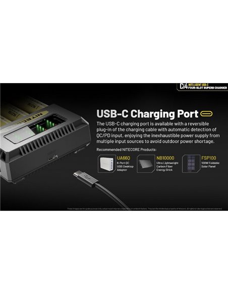 Cargador Inteligente NITECORE Ci4 de 4 Bahías Rápido USB-C para Baterías AA, AAA, 18650, 21700