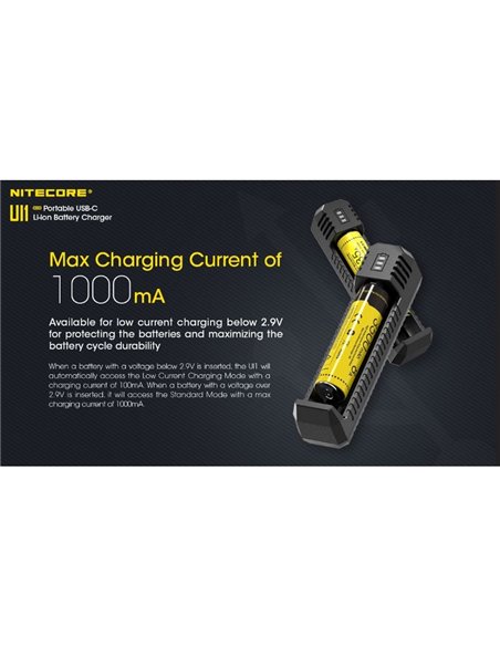 Carregador inteligente UI1 para baterias de íons de lítio de 800 mA, USB único compacto