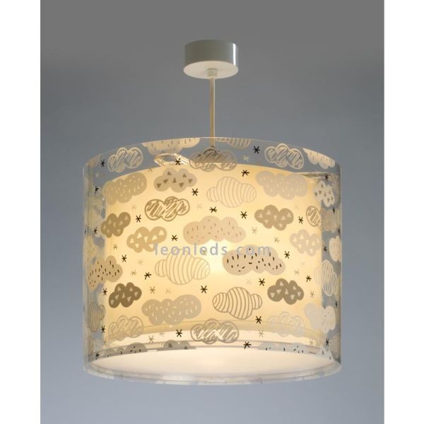 Lámpara de Techo gris con nubes con una pantalla redonda serie Clouds de Dalber 41412E | LeonLeds Iluminación