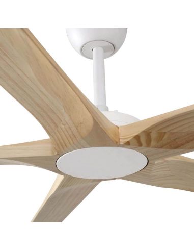 Detalle Ventilador Industrial BIGWOOD 20 XL Blanco/Nogal FSC | Motor DC | 5 Palas Madera | 39–60 m²