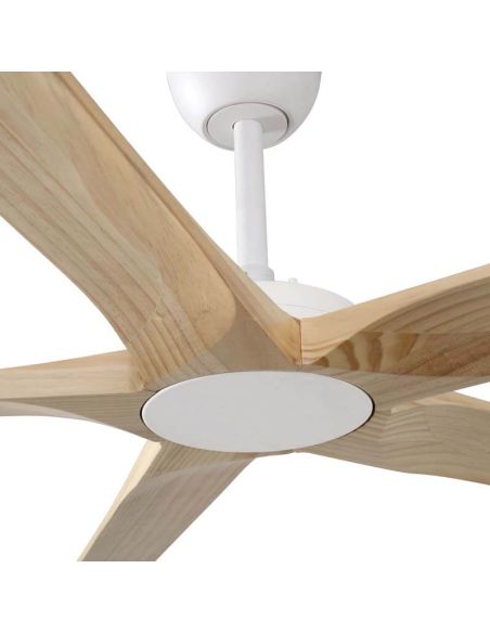 Detalle Ventilador Industrial BIGWOOD 20 XL Blanco/Nogal FSC | Motor DC | 5 Palas Madera | 39–60 m²