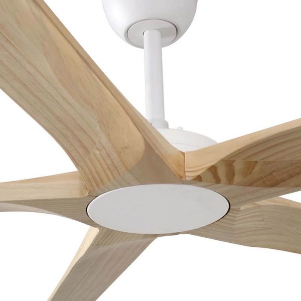 Detalle Ventilador Industrial BIGWOOD 20 XL Blanco/Nogal FSC | Motor DC | 5 Palas Madera | 39–60 m²