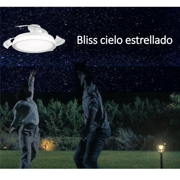 Ventilador de Techo LED BLISS blanco con difusor Cielo Estrellado, retráctil 28W+35W