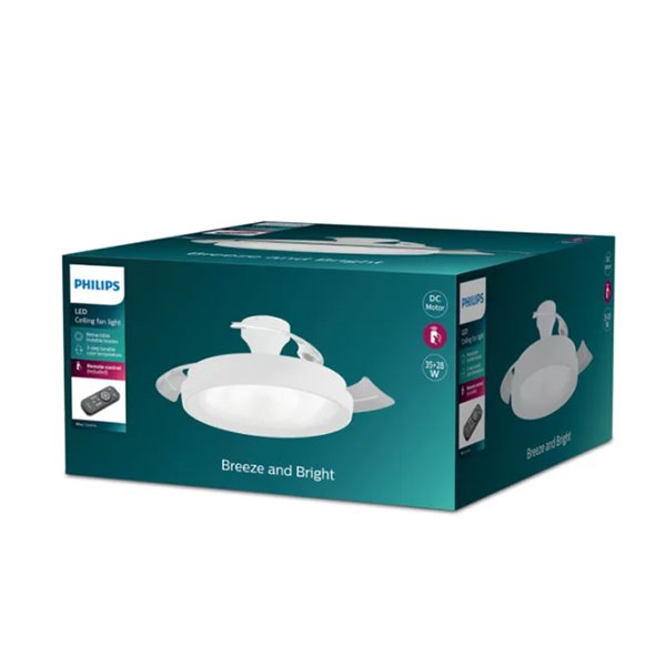 Ventilador de Techo LED BLISS blanco con difusor Cielo Estrellado, retráctil 28W+35W