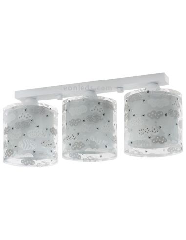 Lámpara Gris 3 Luces de techo infantil Original serie Clouds con 3 pantallas redondas de la marca Dalber 41413E | LeonLeds