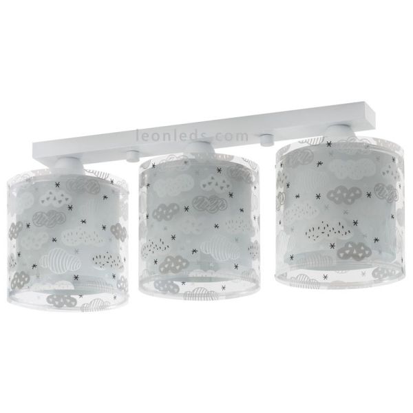 Plafonnier gris pour enfants à 3 lumières de la série Original Clouds avec 3 abat-jour ronds de la marque Dalber 41413E | leonle