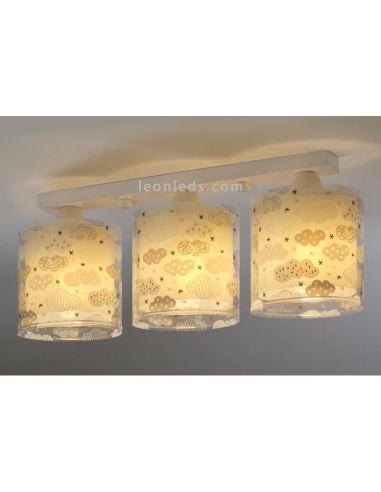 Lámpara Gris 3 Luces de techo infantil Original serie Clouds con 3 pantallas redondas de la marca Dalber 41413E | LeonLeds