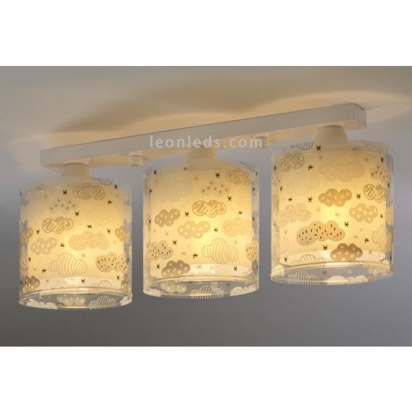 Plafonnier gris pour enfants à 3 lumières de la série Original Clouds avec 3 abat-jour ronds de la marque Dalber 41413E | leonle