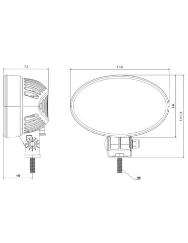 Medidas Faro de Trabajo Ovalado FT‑367 LED | 6100 Lm | Haz Focalizado 10° | 12/24 V | IP69 | Cable o Conector Deutsch