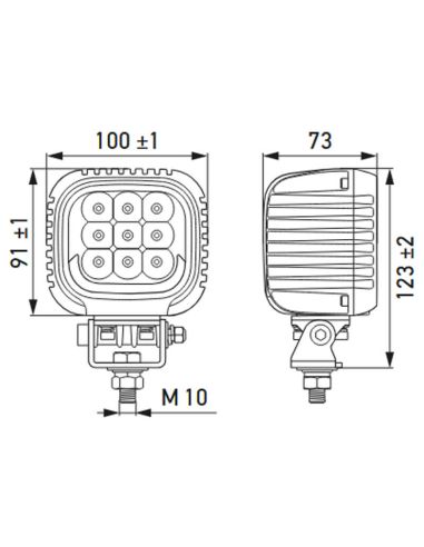 MEdidas Faro de trabajo LED cuadrado con luz de posición Ambar y Blanca Hella S3000 2.0 - 3000Lm R148 1GA 357 109-031