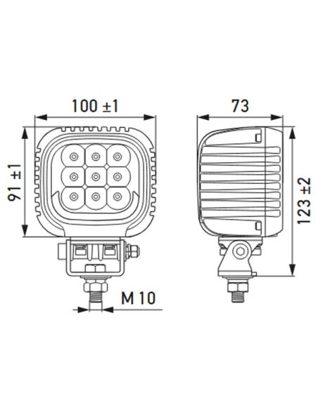 MEdidas Faro de trabajo LED cuadrado con luz de posición Ambar y Blanca Hella S3000 2.0 - 3000Lm R148 1GA 357 109-031