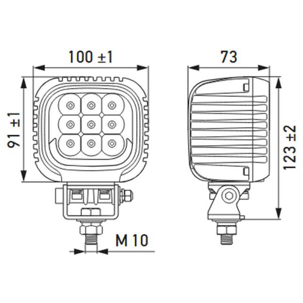 MEdidas Faro de trabajo LED cuadrado con luz de posición Ambar y Blanca Hella S3000 2.0 - 3000Lm R148 1GA 357 109-031