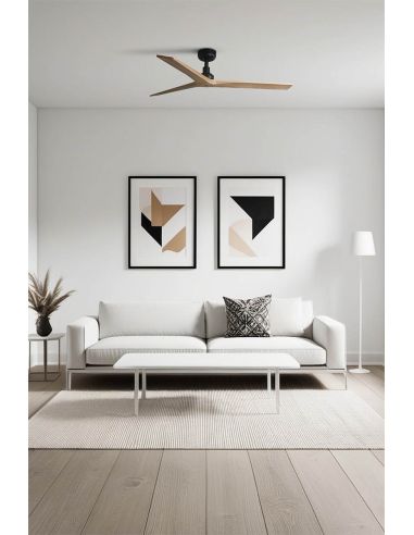 Ventilateur de plafond Ambiente KLIM M noir avec pales en bois certifiées FSC | Ø 1250 mm | Moteur CC silencieux | Faro Lab