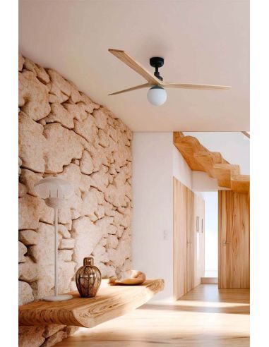 Ambiente Ventilador de Techo con Luz KLIM M Negro y Pino FSC | Motor DC Silencioso | Función Inversa | E27 | 13–17,6 m²